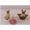 Image 8 : Assorted Trinkets-Cats, precious moments, molsen canadian lighter, sm glass pitcher