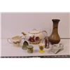 Image 2 : Gibsons Stafford Shire teapot, pottery vase, bell, shotglass, J&G Meakin cream, small serving dishes