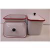 Image 2 : Set of 2 red and white metal canisters