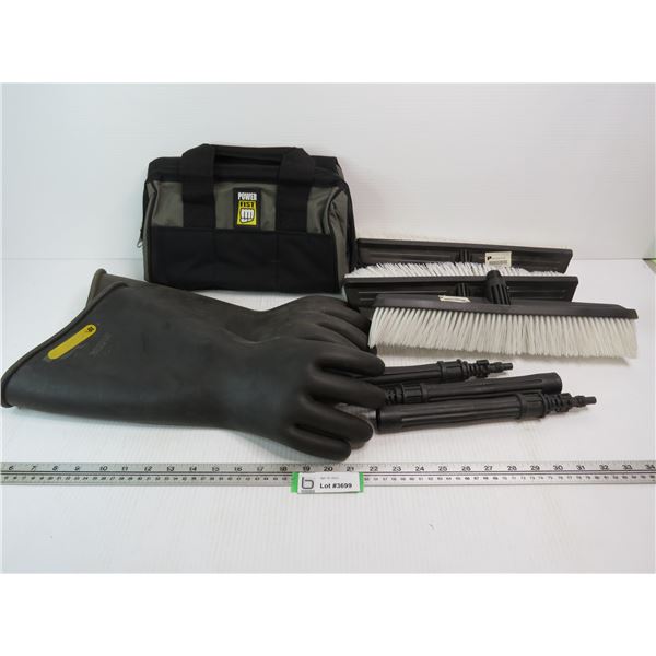 Power Fist Cloth Bag - Heavy Duty Rubber Gloves (size 10 1/2 ) - (3) Wash Brush heads w/Hose Attachm