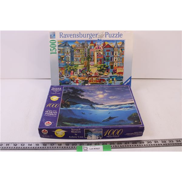 2 puzzles-1 1500 pce Ravensburger, 1000 dolphin puzzle