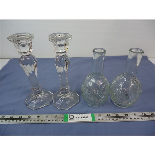 (2) Candleholders and (2) Vases