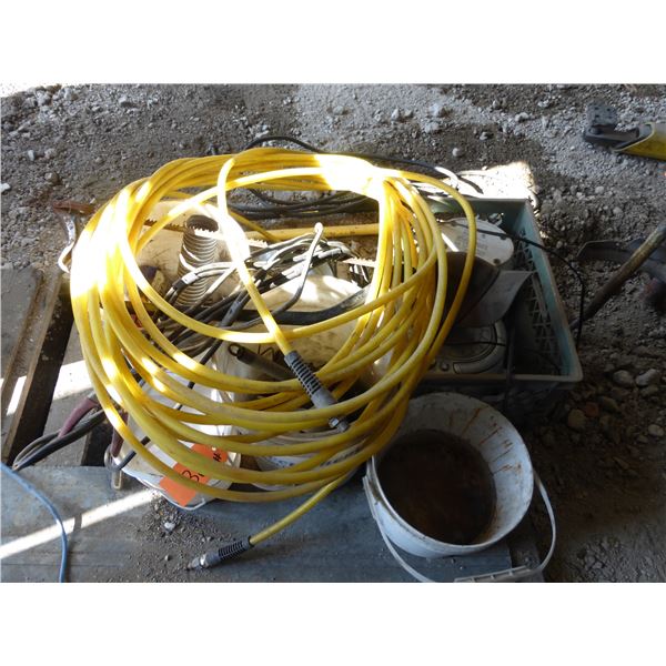 Torch, pick axe, airline hose, cable, saw, heater, radio and qty of sockets, wrenches and misc.