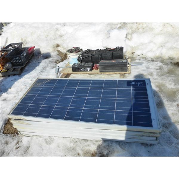 6- 26.5" x 59" solar panels c/w batteries, gauge and inverter (working)