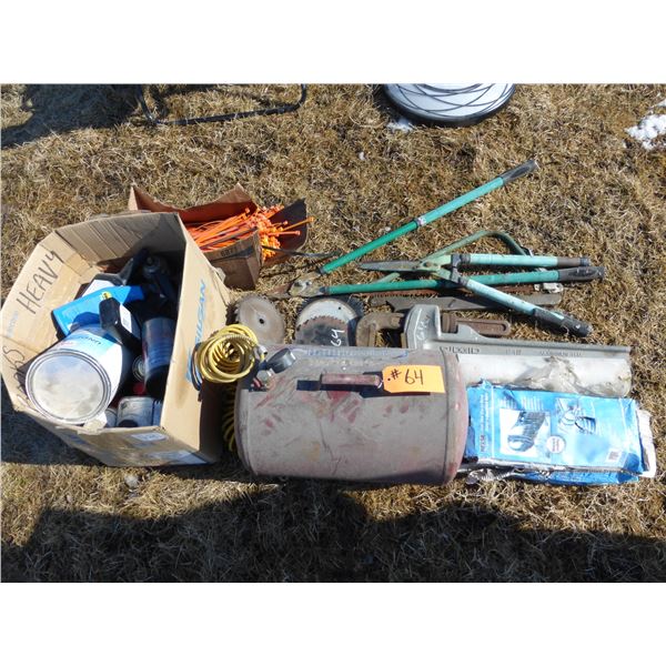 Air tank, clippers, pipe wrenches, zip ties, paint, cleaners etc.