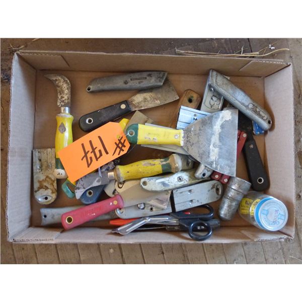 Box of scrapers, knives etc.