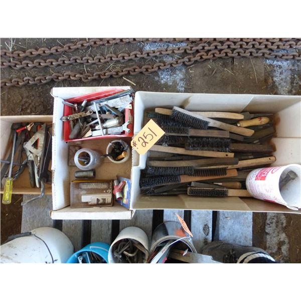 Tray of Allen wrenches, misc. tools, wire brushes & threads