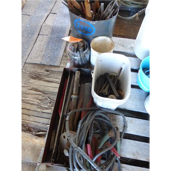Pails of chisels, bits and booster cables (easily 1500-2000 lbs)