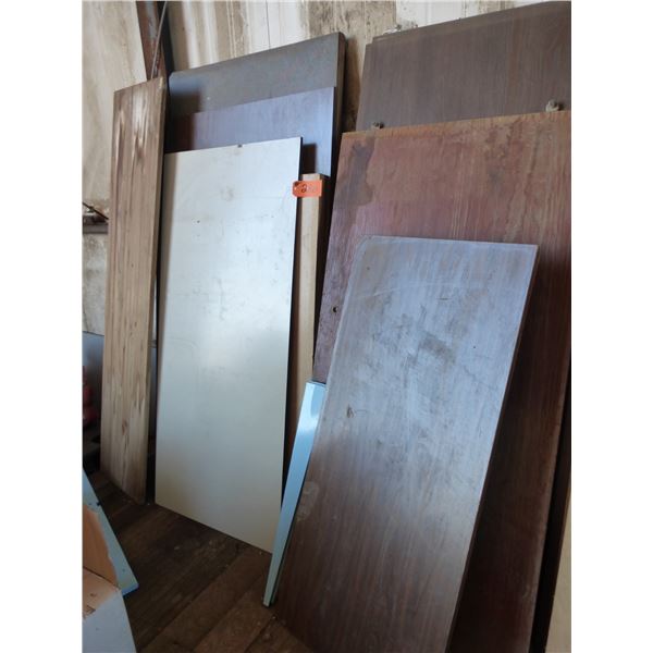 3- Hanging slider doors, approx 5- counter wood tops