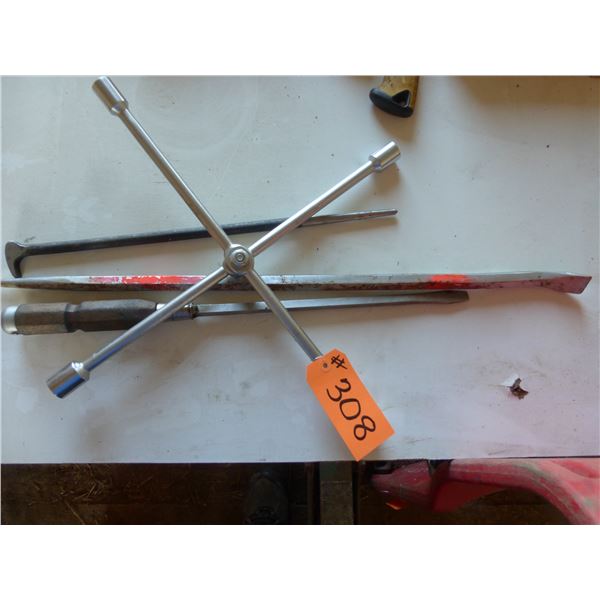 Wheel nut wrench and 3- pry bars