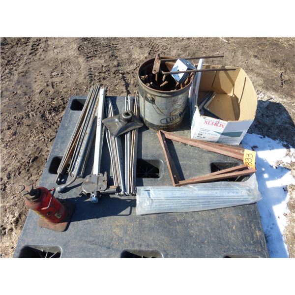 Bottle jack, U-bolts, shelf braces/hangers and metal track