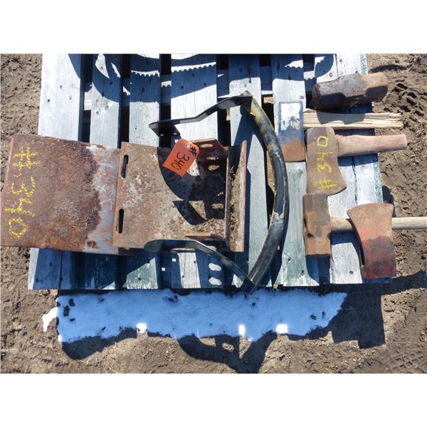 3- Guards, assort. Axes and hammer heads