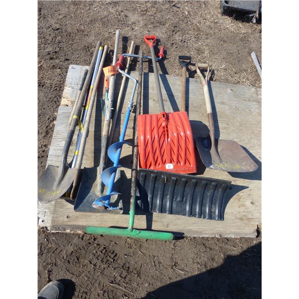 5- Shovels, rake, auger and handles