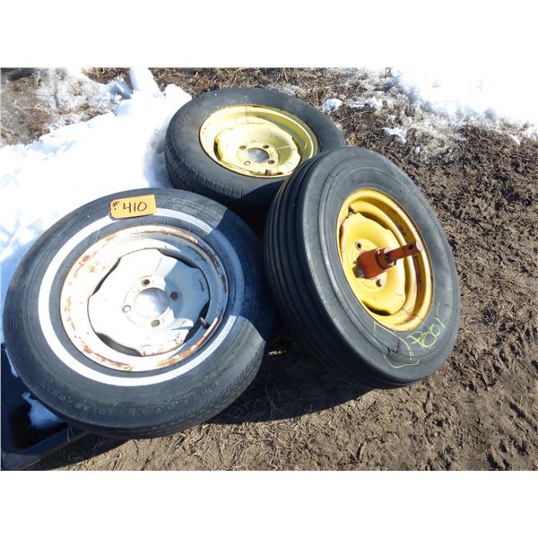 1- G78-15 tire c/w 5-hole rim, 1- P195/75R15 tire c/w 4-hole rim and 1- 7.60 tire c/w 4-hole rim