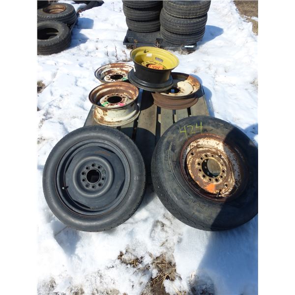 2- Tires c/w rims and 4 rims (all various sizes)