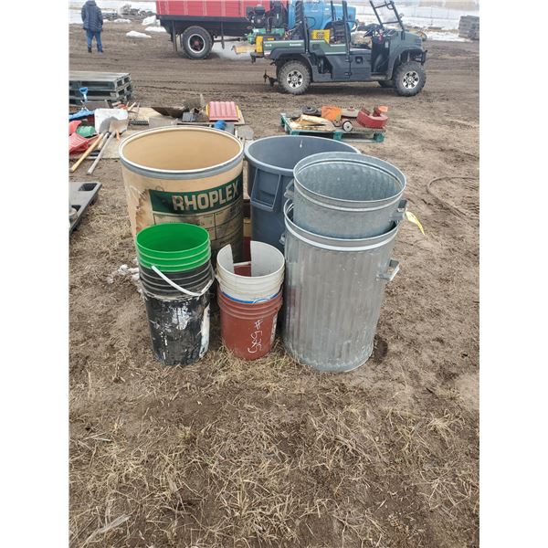 Approx 5- garbage cans and qty of pails