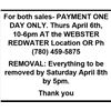 Image 1 : For both sales- PAYMENT ONE DAY ONLY. Thurs April 6th,  10-6pm AT the WEBSTER REDWATER Location OR P