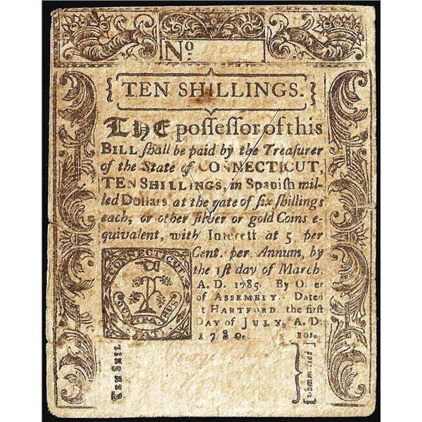March 1, 1780 Connecticut Colonial Currency Note Cut Canceled