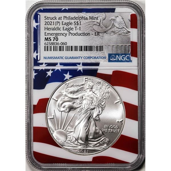 2021(P) Type 1 $1 American Silver Eagle Coin NGC MS70 ER Philadelphia Emergency Issue