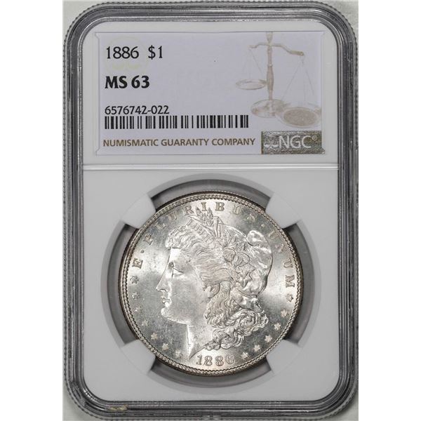 1886 $1 Morgan Silver Dollar Coin NGC MS63