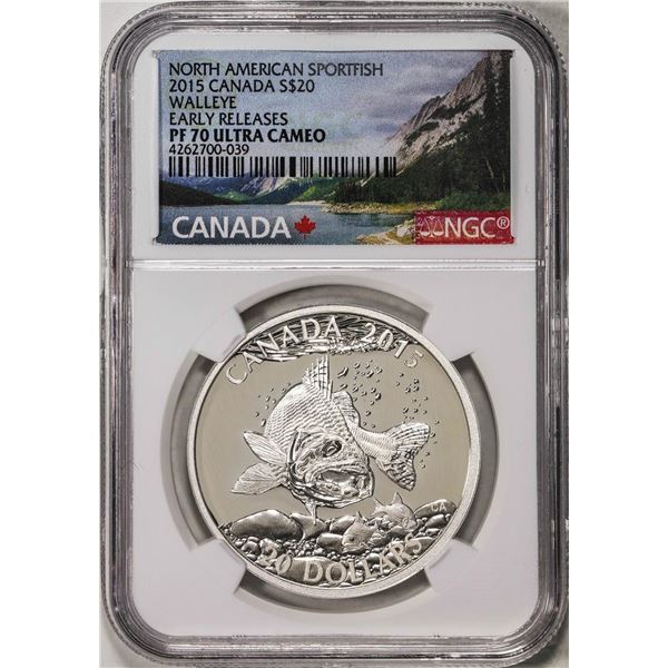 2015 $20 Proof Canada Walleye Silver Coin NGC PF70 Ultra Cameo Early Releases