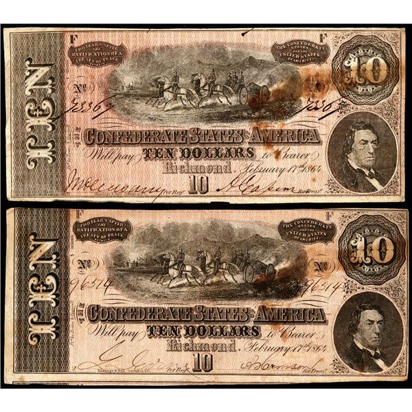 Lot of (2) 1864 $10 Confederate States of America Notes