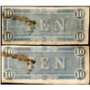 Image 2 : Lot of (2) 1864 $10 Confederate States of America Notes