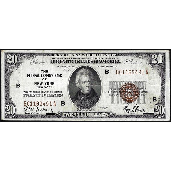 1929 $20 Federal Reserve Bank Note New York