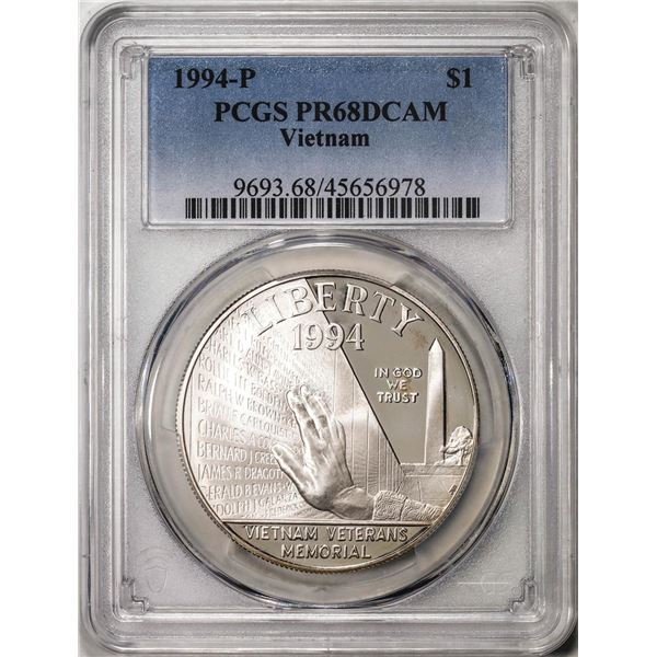 1994-P $1 Vietnam Veterans Memorial Silver Dollar Coin PCGS PR68DCAM