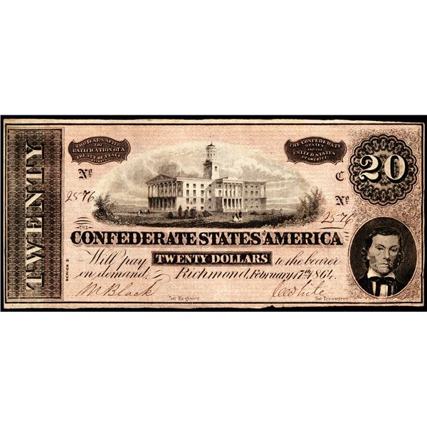 1864 $20 Confederate States of America Note
