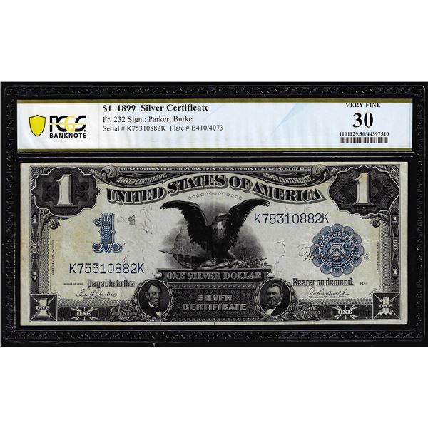 1899 $1 Black Eagle Silver Certificate Note Fr.232 PCGS Very Fine 30