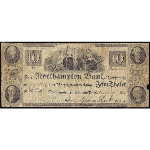 1836 $10 Northampton Bank Allentown, PA Obsolete Note