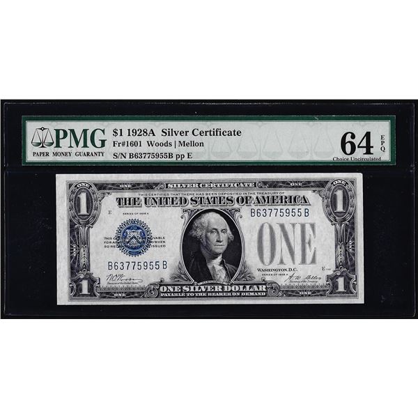 1928A $1 Funnyback Silver Certificate Note Fr.1601 PMG Choice Uncirculated 64EPQ