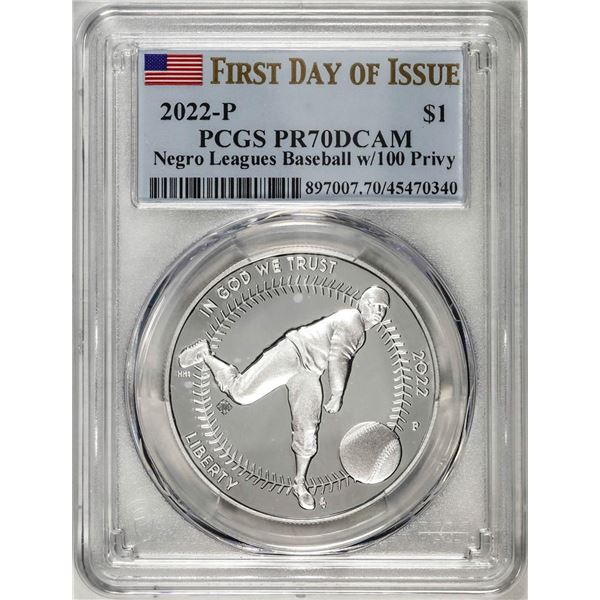 2022-P $1 Proof Negro Leagues Baseball Silver Dollar Coin PCGS PR70DCAM FDOI