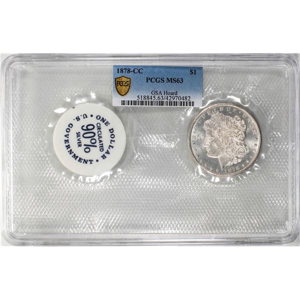 1878-CC $1 Morgan Silver Dollar Coin PCGS MS63 GSA Soft Pack