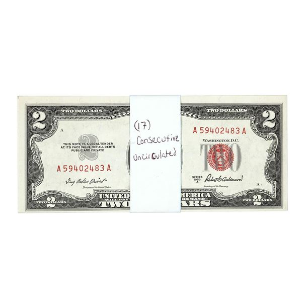 Lot of (17) Consecutive 1953A $2 Legal Tender Notes Uncirculated