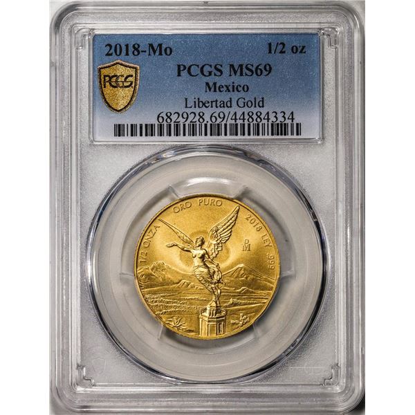 2018-Mo Mexico 1/2 oz Libertad Gold Coin PCGS MS69