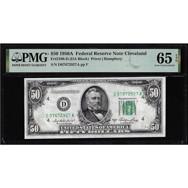 1950A $50 Federal Reserve Note Cleveland Fr.2108-D PMG Gem Uncirculated 65EPQ