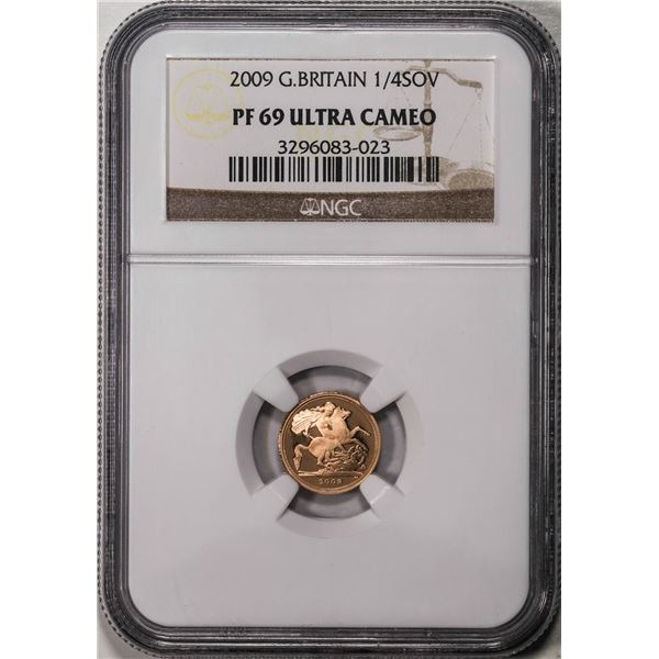 2009 Great Britain 1/4 Sovereign Proof Gold Coin NGC PF69 Ultra Cameo