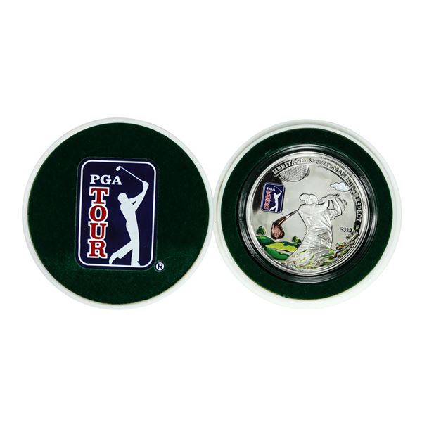 2013 Cook Island $5 Proof PGA Tour Silver Coin in Gold Ball Display with Box & COA