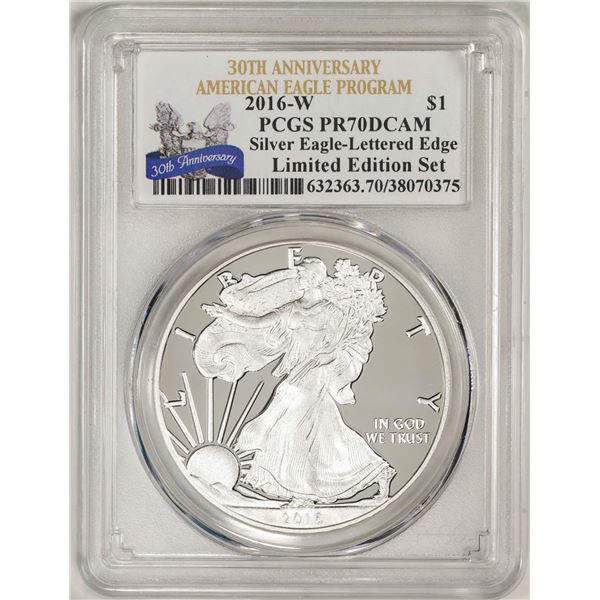 2016-W $1 Lettered Edge Proof American Silver Eagle Coin PCGS PR70DCAM 30th Anniversary