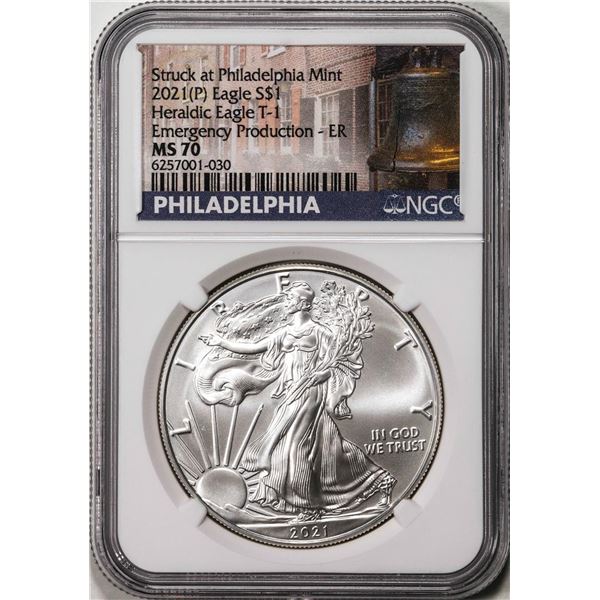 2021(P) Type 1 $1 American Silver Eagle Coin NGC MS70 ER Philadelphia Emergency Issue