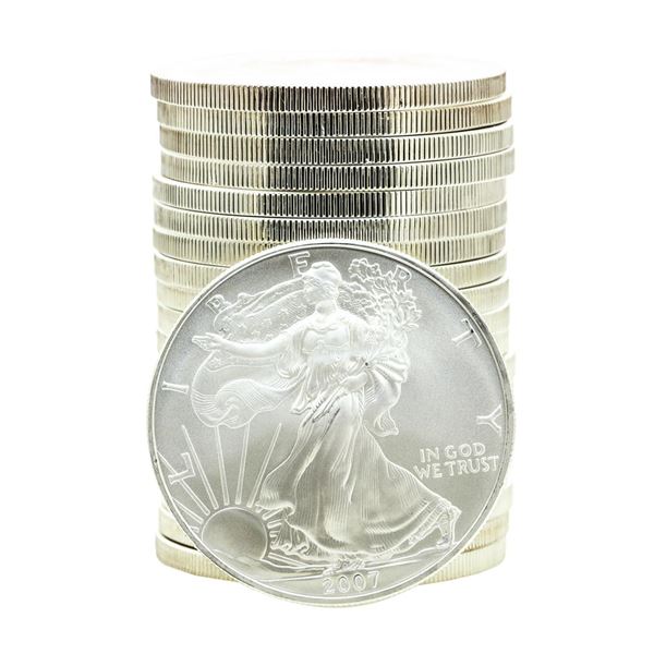 One Roll of (20) Brilliant Uncirculated 2007 $1 American Silver Eagle Coins