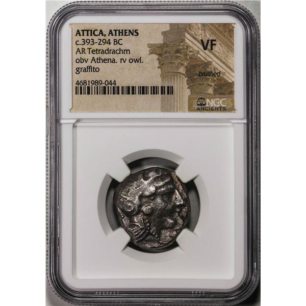 c.393-294 BC Attica Athens AR Tetradrachm Athena Owl Ancient Coin NGC VF