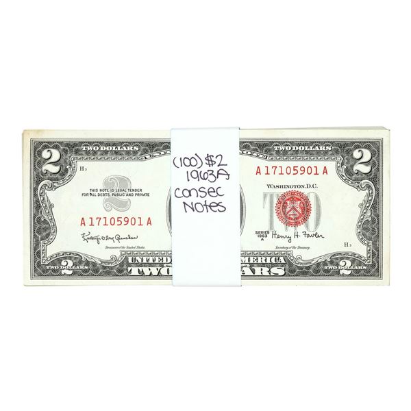 Pack of (100) Consecutive 1963A $2 Legal Tender Notes