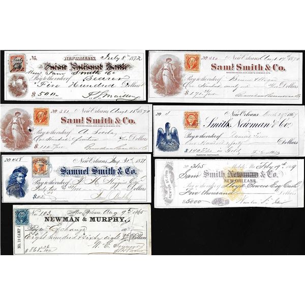 Lot of (7) 1800's Sam Smith Co. & Newman Murphy Obsolete Checks