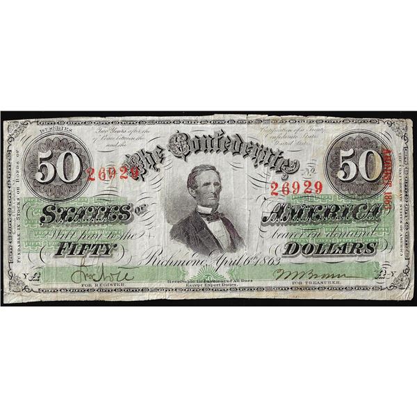 1863 $50 Confederate States of America Note