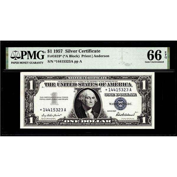 1957 $1 Silver Certificate Star Note Fr.1619* PMG Gem Uncirculated 66EPQ