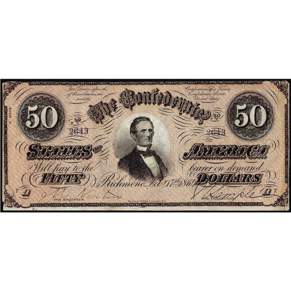 1864 $50 Confederate States of America Note