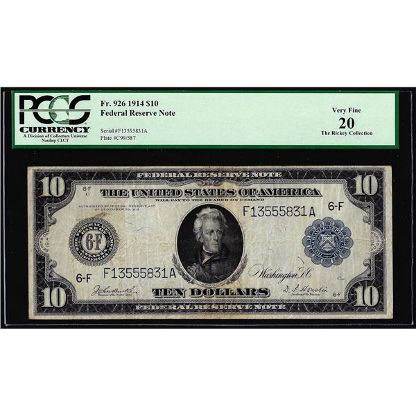 1914 $10 Federal Reserve Note Atlanta Fr.926 PCGS Very Fine 20